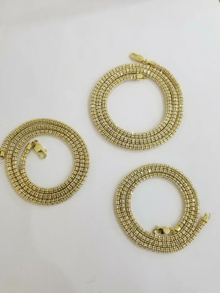 Gold and Diamond Necklaces Solid 10k Yellow Gold Iced Chain 35mm 4mm 5m Diamond Cut Necklace 20 24