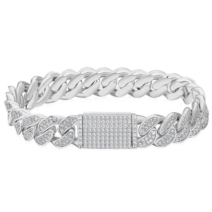 Iced Out Diamond Cuban Link Bracelet in White Gold 12mm Bling Proud Bracelets Iced Out Diamond Cuban Link Bracelet in White Gold 12mm Bling Proud Bracelets