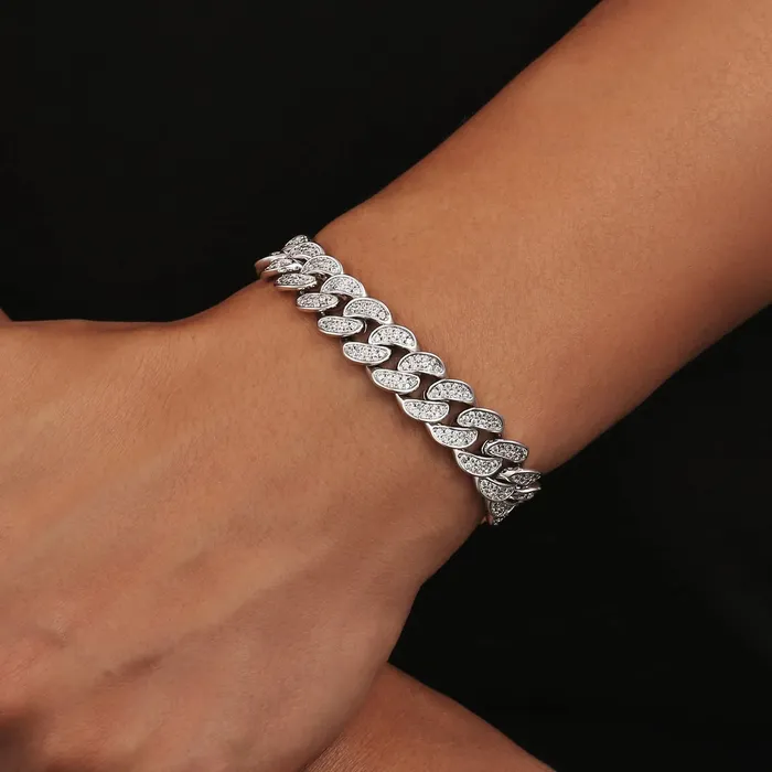 Iced Out Diamond Cuban Link Bracelet in White Gold 12mm Bling Proud Bracelets
