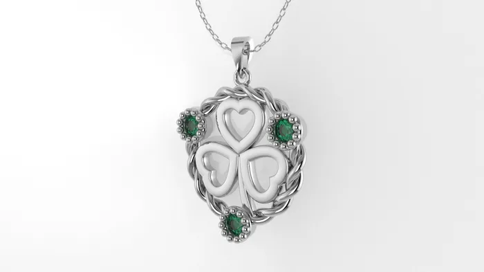 Jcm 21 jewelry Necklaces 14K Pendant with 3 Emeralds STT Bezel Only Pendant Heart Style Filigree Rope