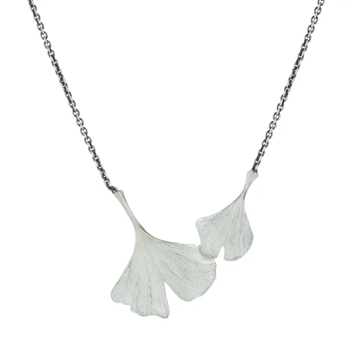 John Iversen Necklaces Silver Double Gingko Leaf Pendant Necklace