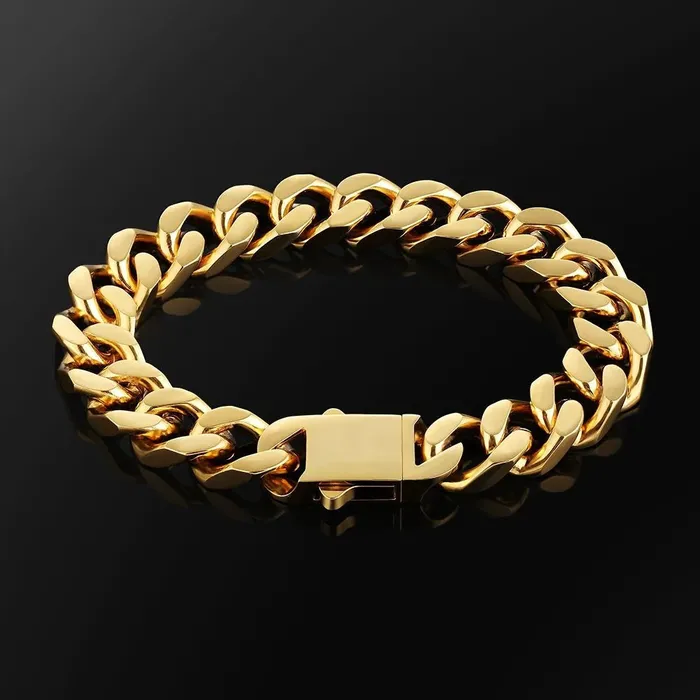 KRKC Bracelets The Golden Time 14mm Cuban Link Bracelet in 18K Gold