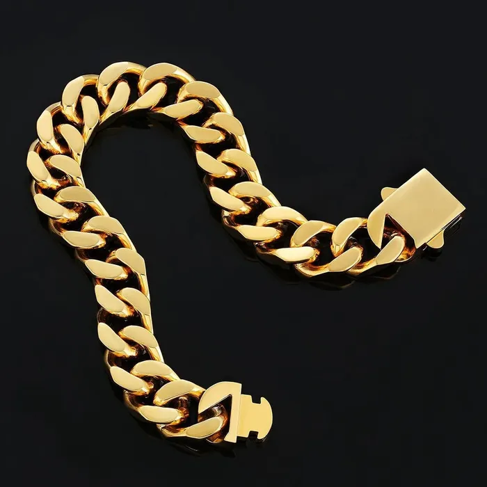 KRKC Bracelets The Golden Time 14mm Cuban Link Bracelet in 18K Gold