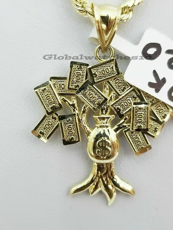Necklaces 10K Gold 100 Tree Charm Pendant with Rope Chain 25mm 18 20 22 24 26 inch Real Gold and Diamond Necklaces 10K Gold 100 Tree Charm Pendant with Rope Chain 25mm 18 20 22 24 26 inch Real Gold and Diamond