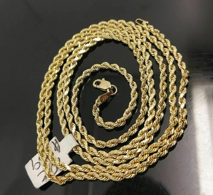 Necklaces 10K Gold 100 Tree Charm Pendant with Rope Chain 25mm 18 20 22 24 26 inch Real Gold and Diamond