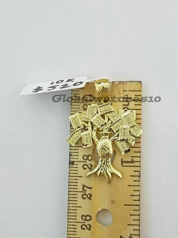 Necklaces 10K Gold 100 Tree Charm Pendant with Rope Chain 25mm 18 20 22 24 26 inch Real Gold and Diamond