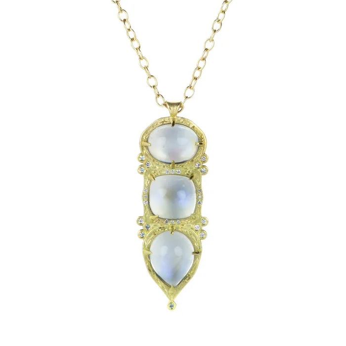 Necklaces Adel Chefridi Vertical Three Moonstone Pendant Necklace