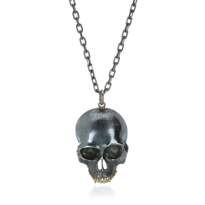 Necklaces Anthony Lent Black and Gold Skull Pendant Necklace