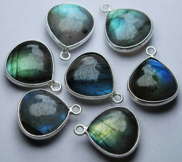 Necklaces Beads Supplies USA 925 Sterling SilverLabradorite Smooth Heart Shape Pendant 5 Piece Of 14mm Approx