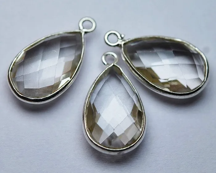 Necklaces Beads Supplies USA 925 Sterling Silver Natural Rock Crystal Faceted Pear Shape Pendant 1 Piece Of 20mm Necklaces Beads Supplies USA 925 Sterling Silver Natural Rock Crystal Faceted Pear Shape Pendant 1 Piece Of 20mm
