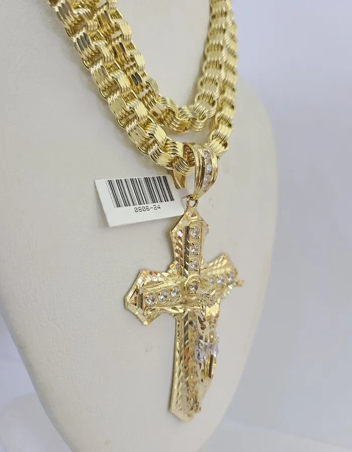 Necklaces Gold and Diamond 10k Gold Byzantine Necklace Jesus Cross Charm 2030 inches 6mm SET Chain Pendant