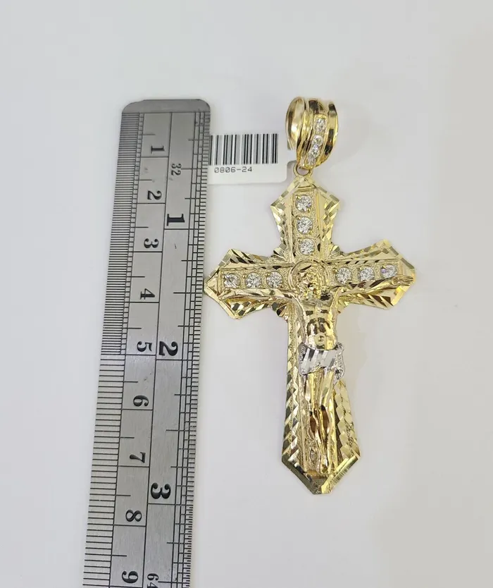 Necklaces Gold and Diamond 10k Gold Byzantine Necklace Jesus Cross Charm 2030 inches 6mm SET Chain Pendant