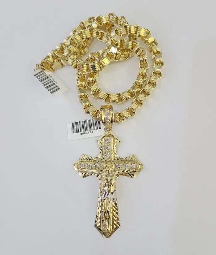 Necklaces Gold and Diamond 10k Gold Byzantine Necklace Jesus Cross Charm 2030 inches 6mm SET Chain Pendant