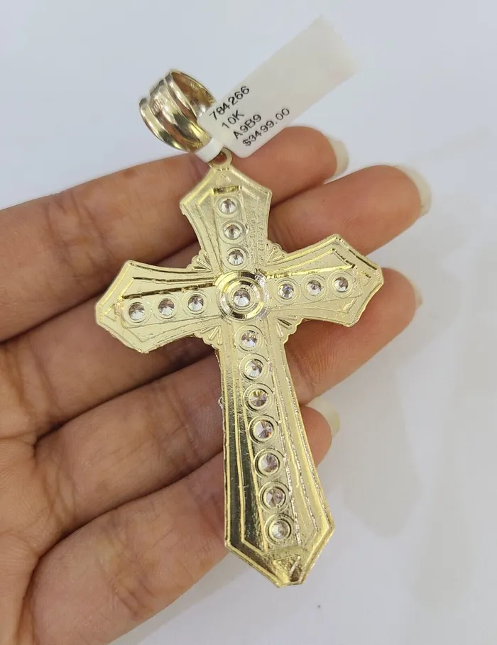 Necklaces Gold and Diamond 10k Gold Byzantine Necklace Jesus Cross Charm 2030 inches 6mm SET Chain Pendant