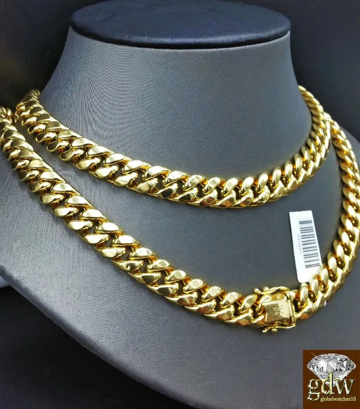 Necklaces Gold and Diamond Real 10K Yellow Gold Miami Cuban Chain Necklace 11mm 30 Box Clasp Necklaces Gold and Diamond Real 10K Yellow Gold Miami Cuban Chain Necklace 11mm 30 Box Clasp