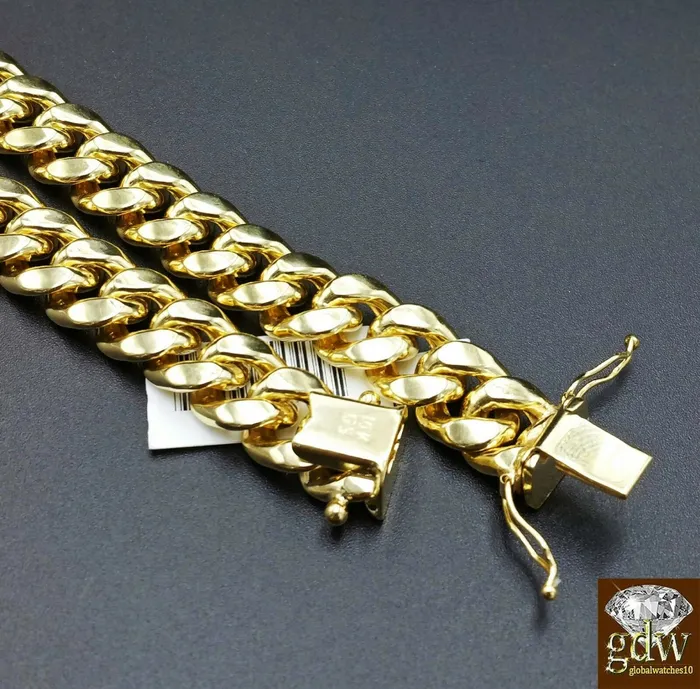 Necklaces Gold and Diamond Real 10K Yellow Gold Miami Cuban Chain Necklace 11mm 30 Box Clasp