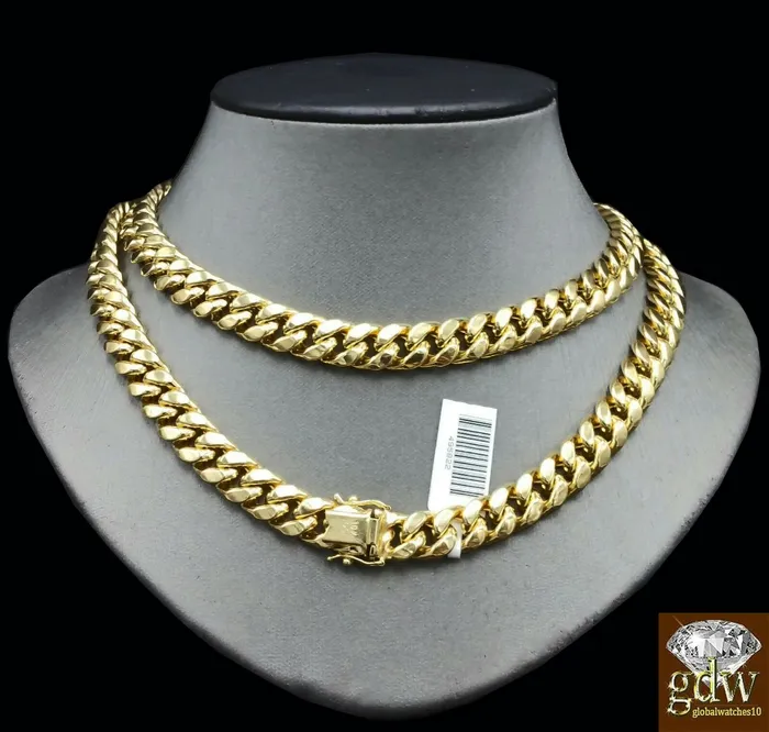 Necklaces Gold and Diamond Real 10K Yellow Gold Miami Cuban Chain Necklace 11mm 30 Box Clasp