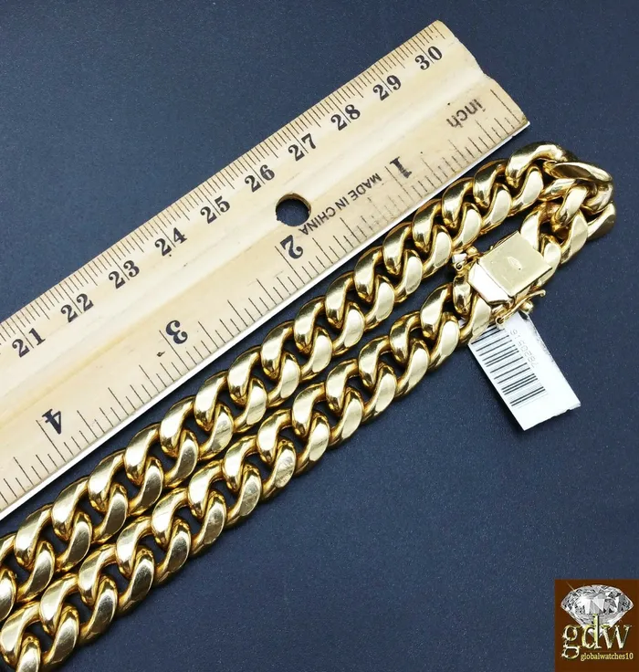 Necklaces Gold and Diamond Real 10K Yellow Gold Miami Cuban Chain Necklace 11mm 30 Box Clasp