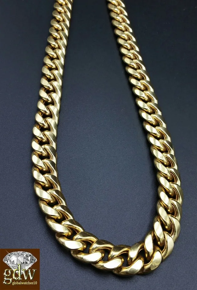 Necklaces Gold and Diamond Real 10K Yellow Gold Miami Cuban Chain Necklace 11mm 30 Box Clasp