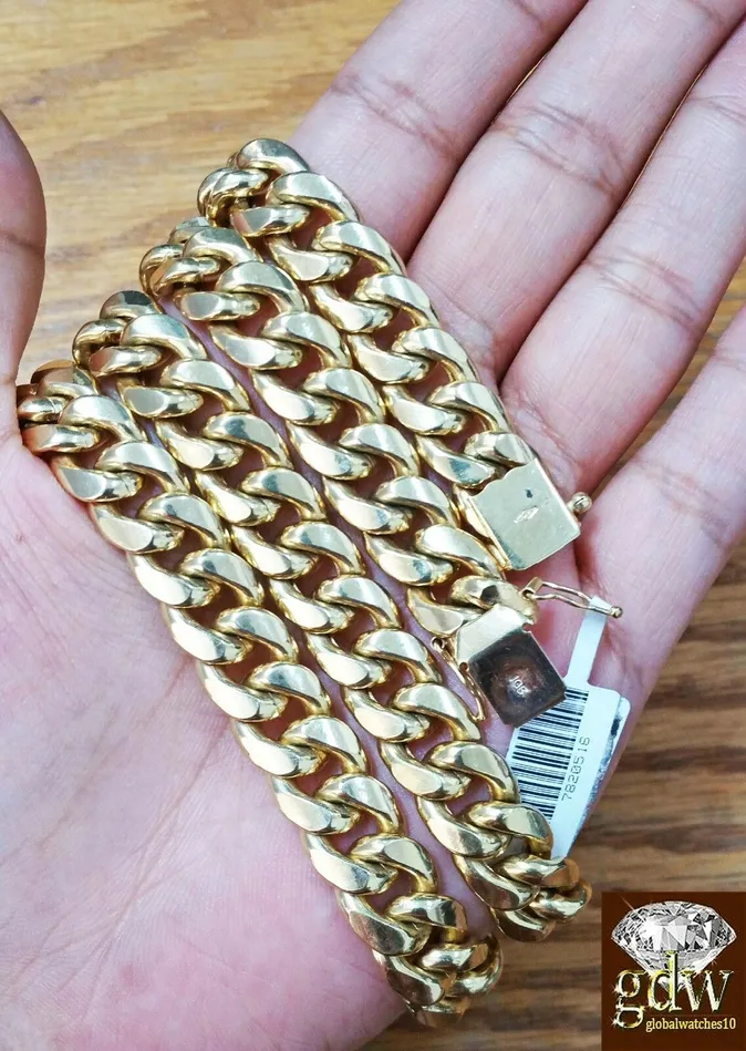 Necklaces Gold and Diamond Real 10K Yellow Gold Miami Cuban Chain Necklace 11mm 30 Box Clasp