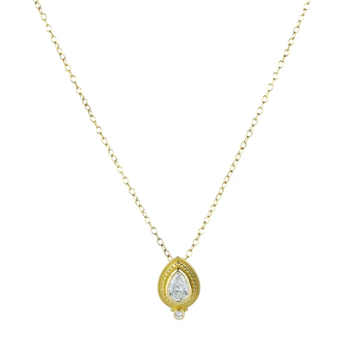 Necklaces Granulated Pear Shaped Diamond Pendant Necklace Barbara Heinrich