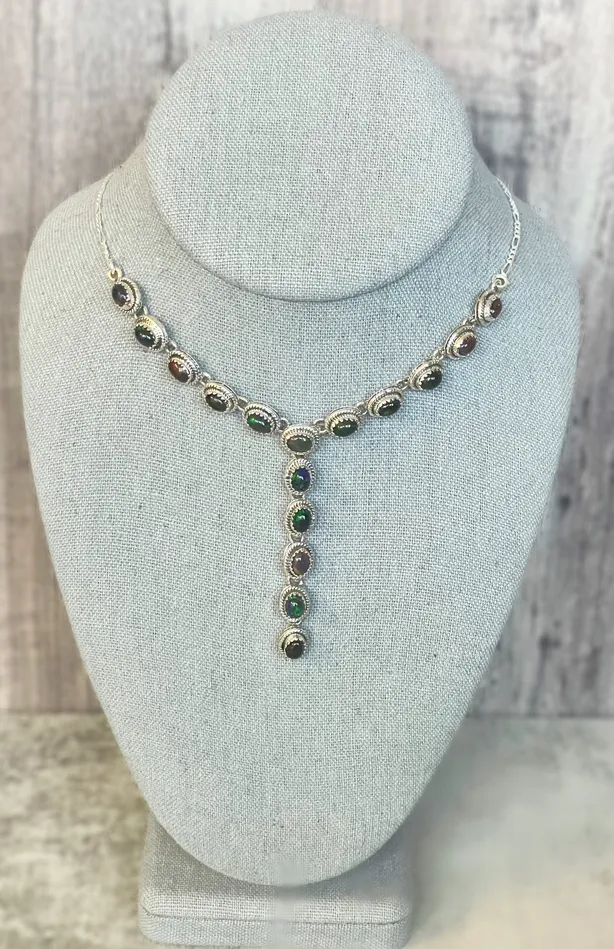 Necklaces Sterling Silver Black Opal Multi Stone Lariat Necklace SophiaRene Boutique Necklaces Sterling Silver Black Opal Multi Stone Lariat Necklace SophiaRene Boutique