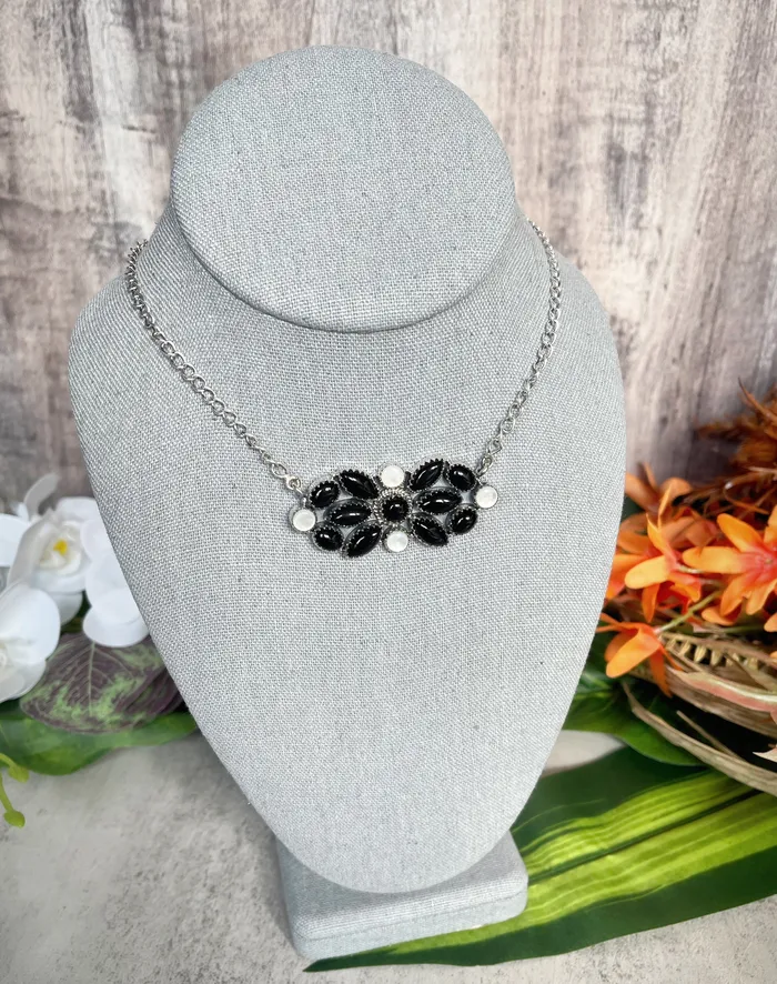 Necklaces Sterling Silver Onyx Shell MOP Custom Statement Necklace SophiaRene Boutique Necklaces Sterling Silver Onyx Shell MOP Custom Statement Necklace SophiaRene Boutique