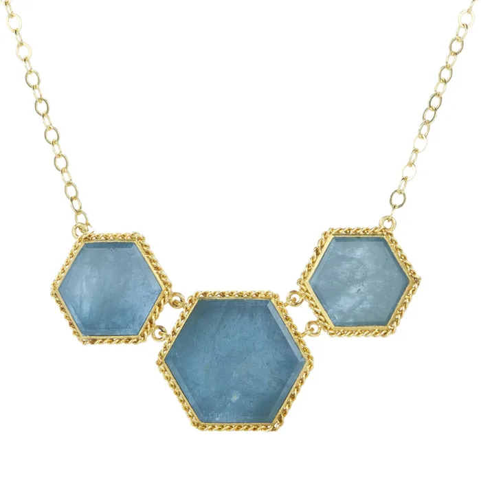 Necklaces Triple Aquamarine Hexagon Necklace Amali