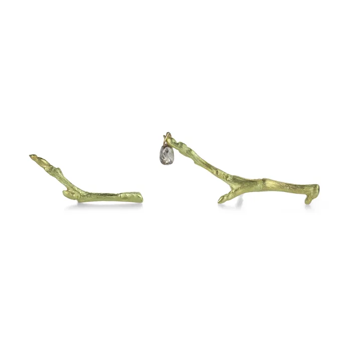 PreStyled Sets Gabriella Kiss 18k Gold Branch Studs with Diamond Drop