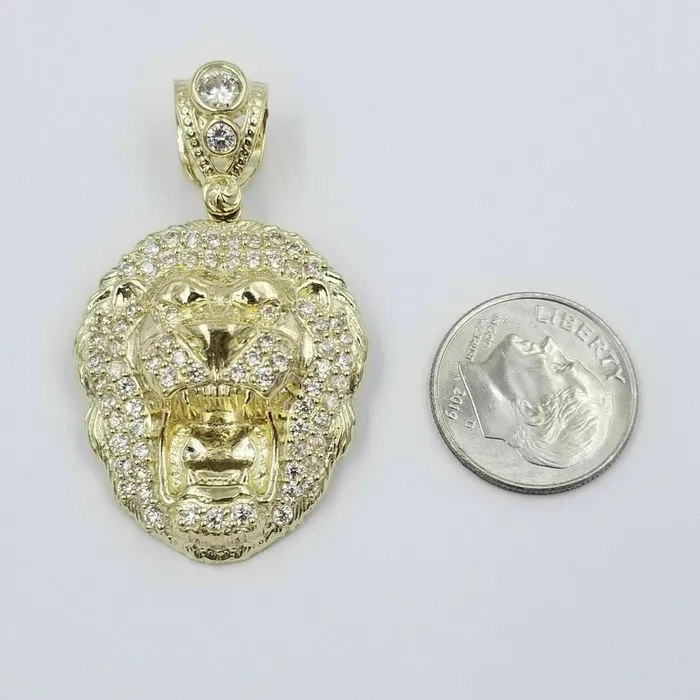 PreStyled Sets Gold and Diamond 10k Gold Charm Lion Head Pendant with Miami Cuban in 20 22 24 26 Inch Real Gold