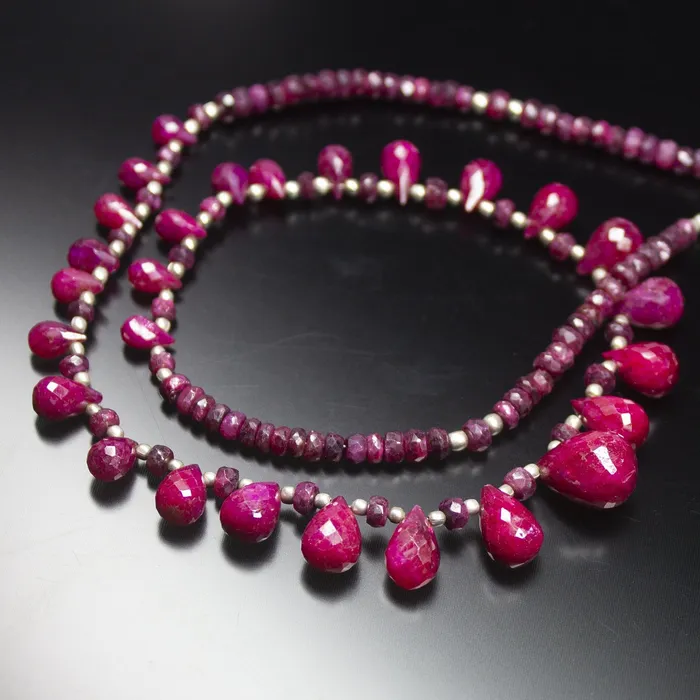 Ready to wear 21 inch 414mm Red Ruby Faceted Tear Drop Beaded Necklace Ruby Beads Beads Supplies USA Necklaces