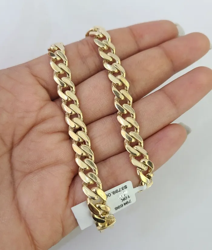 Real 10k Gold Monaco link Bracelet 7mm 7 8 10kt Men Women Box Clasp Genuine Gold and Diamond Bracelets