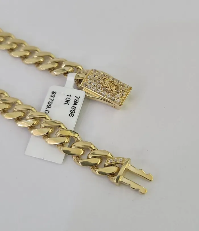 Real 10k Gold Monaco link Bracelet 7mm 7 8 10kt Men Women Box Clasp Genuine Gold and Diamond Bracelets
