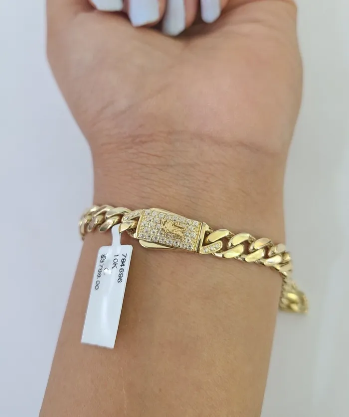 Real 10k Gold Monaco link Bracelet 7mm 7 8 10kt Men Women Box Clasp Genuine Gold and Diamond Bracelets