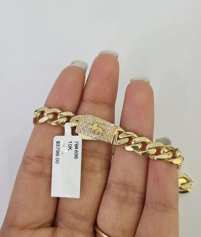 Real 10k Gold Monaco link Bracelet 7mm 7 8 10kt Men Women Box Clasp Genuine Gold and Diamond Bracelets