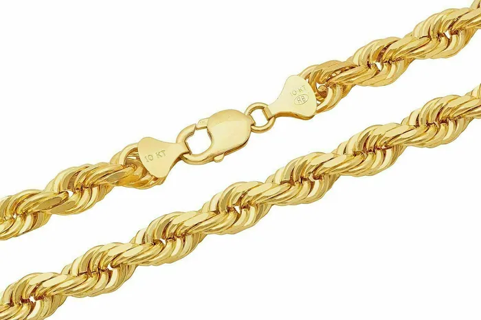 Solid 10k Yellow Gold Rope Chain 1mm10mm Diamond Cut Pendant Necklace1630 Gold and Diamond Necklaces