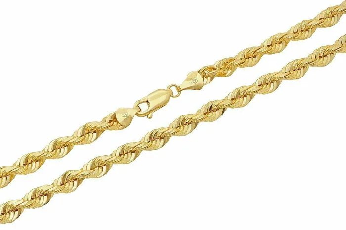 Solid 10k Yellow Gold Rope Chain 1mm10mm Diamond Cut Pendant Necklace1630 Gold and Diamond Necklaces