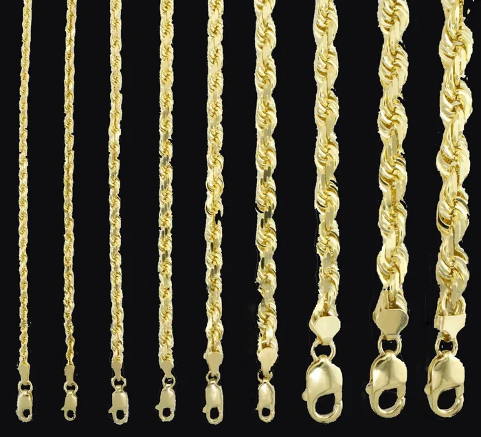 Solid 10k Yellow Gold Rope Chain 1mm10mm Diamond Cut Pendant Necklace1630 Gold and Diamond Necklaces