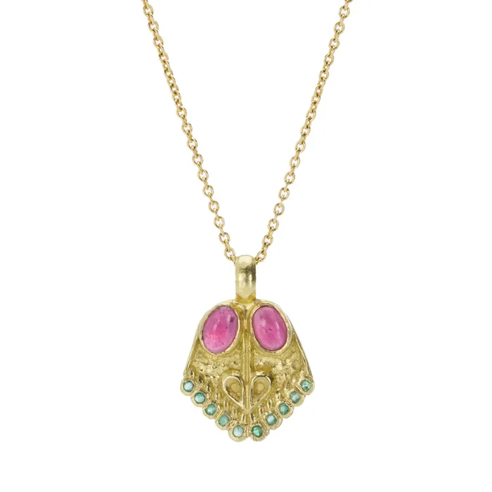Sophie Theakston Necklaces Ruby and Emerald Lotus Feet Necklace