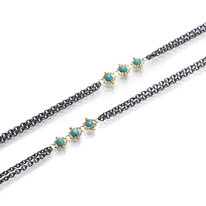 Turquoise Triple Textile Station Necklace Amali Necklaces