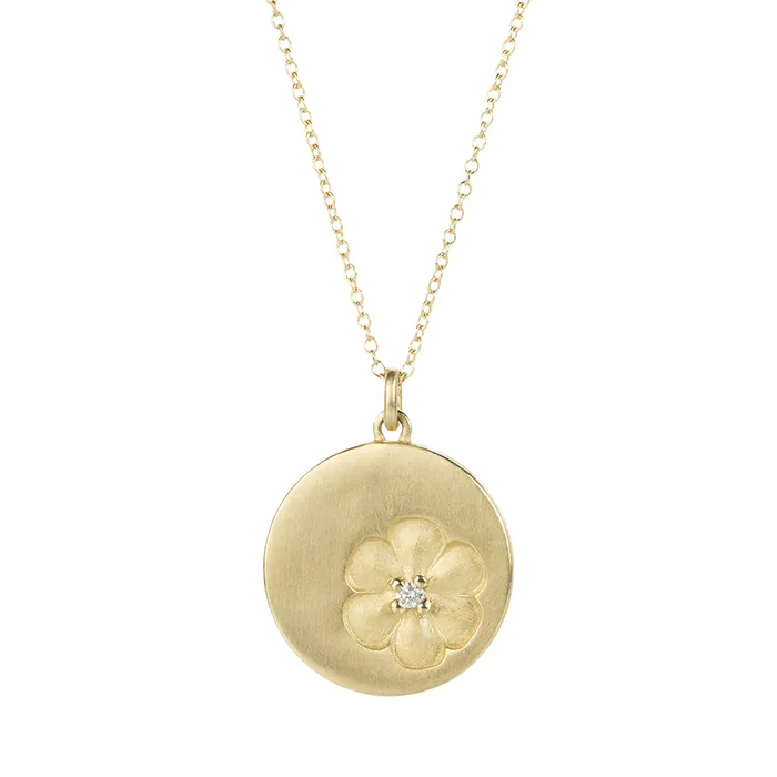 Vintage Stamp Impression Flower Pendant Necklace Nicole Landaw Necklaces